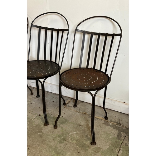 76 - Three Arts and Crafts style iron work chairs (H83cm Dia41cm)