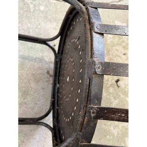 76 - Three Arts and Crafts style iron work chairs (H83cm Dia41cm)