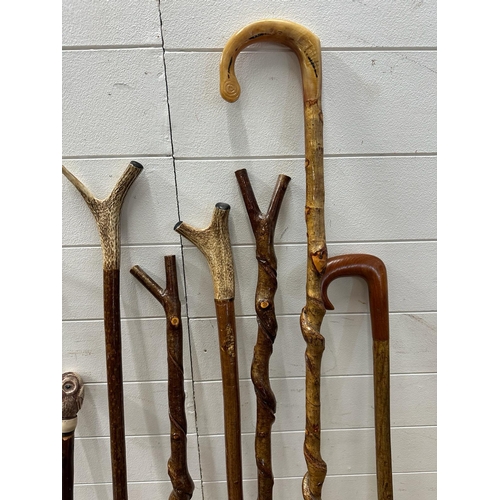 760 - A selection of walking sticks, staffs and crooks