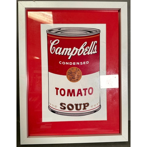 766 - A set of four Andy Warhol Foundation Campbells tomato soup cans, limited edition and a framed Campbe... 