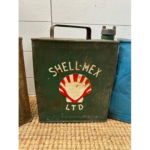 774 - Four vintage fuel cans to include Shell-Mex, Esso ad Shell Aviation Spirit