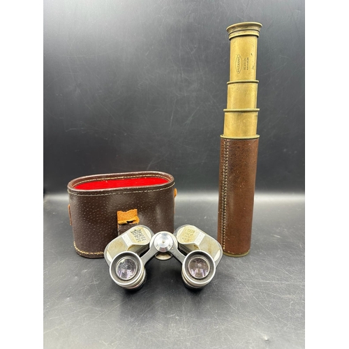 778 - A pair of Prinz micro field binoculars and a Britannic brass telescope