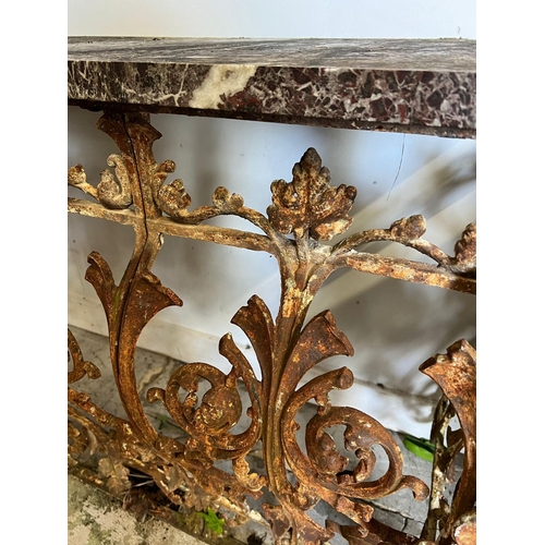 79 - An 19th Century French balcony console table with marble top (H84cm W154cm D41cm) (base 51cm x 160cm... 