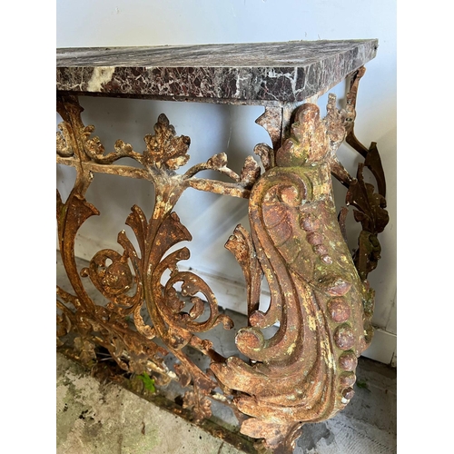 79 - An 19th Century French balcony console table with marble top (H84cm W154cm D41cm) (base 51cm x 160cm... 