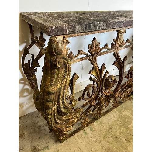 79 - An 19th Century French balcony console table with marble top (H84cm W154cm D41cm) (base 51cm x 160cm... 