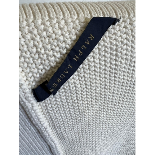 818 - A white knitted Ralph Lauren throw 275cm x 230cm