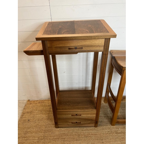 83 - A Bespoke Arts and Crafts desk and chair by Kevin Stamper. the tall desk has drawers and side shelf ... 