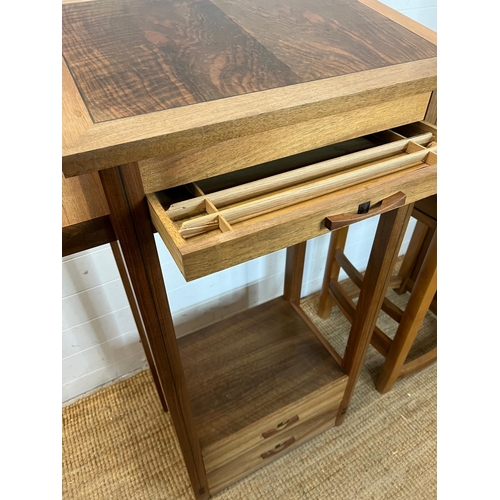 83 - A Bespoke Arts and Crafts desk and chair by Kevin Stamper. the tall desk has drawers and side shelf ... 