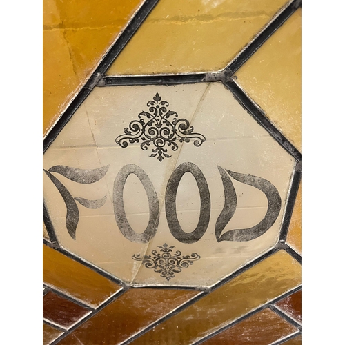 84 - A lead glass panel with the words food AF (76cm x 76cm)