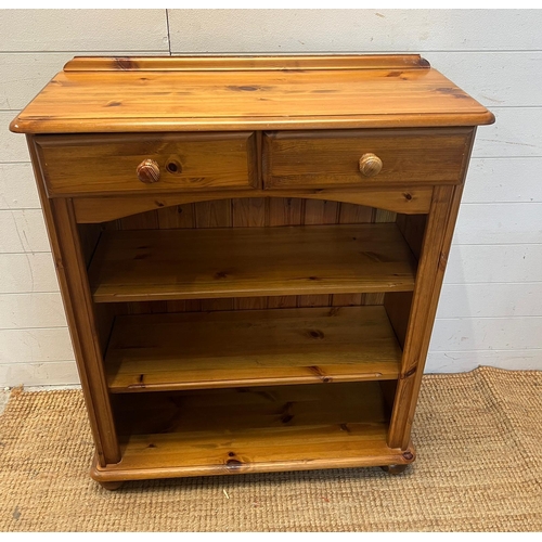 89 - A pine open side cabinet with two small drawers to top (H100cm W81cm D31cm)