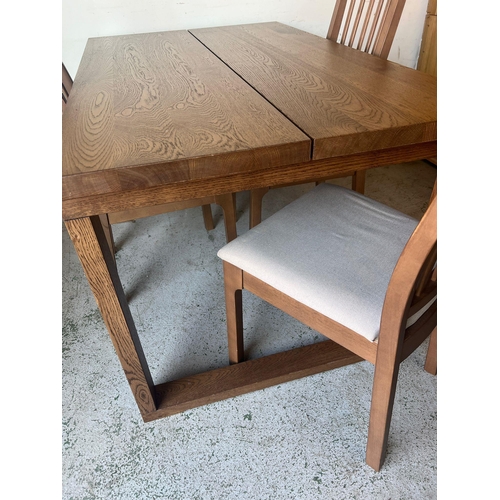 107 - An Ikea plank top style table with three chairs (H75cm W140cm D85cm)