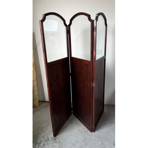 130 - Three panel room divider with glazed top (H181cm W56cm each panel)