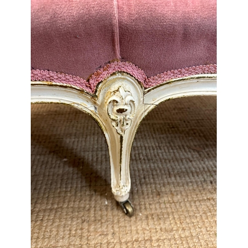 133 - Louis style double spoon back settee in candy pink velvet (H78cm W158cm)