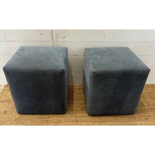 144 - A pair of square grey/blue faux velvet footstools (H44cm SQ42cm)