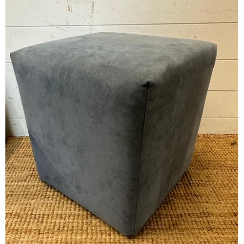 144 - A pair of square grey/blue faux velvet footstools (H44cm SQ42cm)