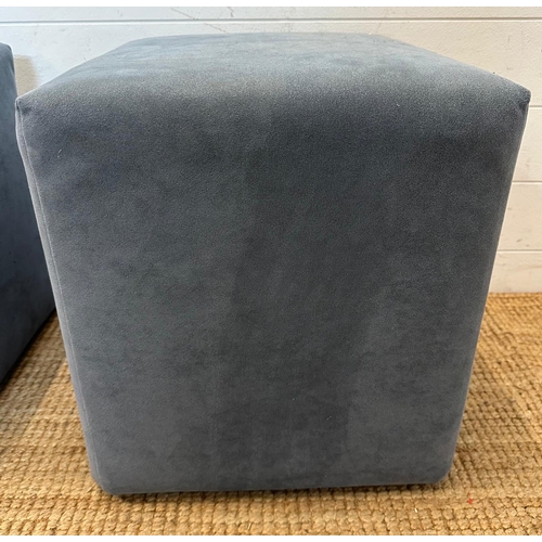 144 - A pair of square grey/blue faux velvet footstools (H44cm SQ42cm)