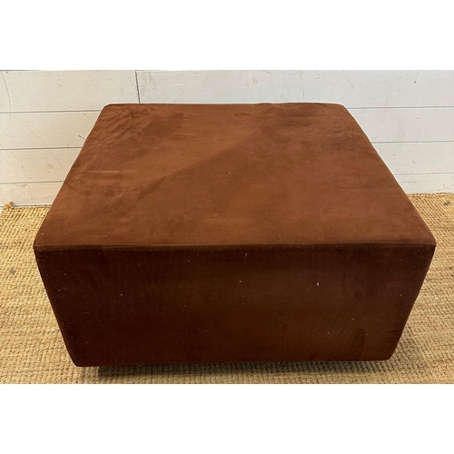 145 - A square brown suede effect footstool or ottoman on brushed metal feet (H40cm SQ75cm)