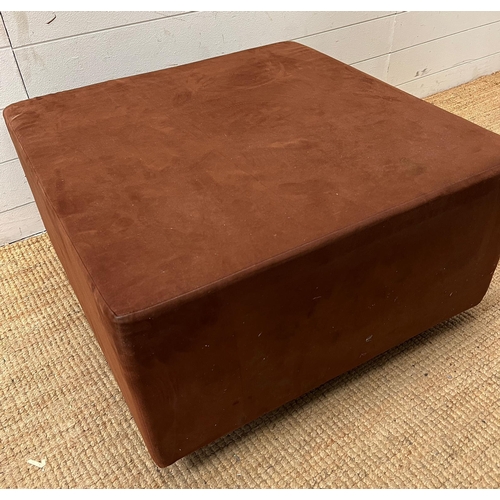 156 - A brown velvet square ottoman (H41cm SQ75cm)