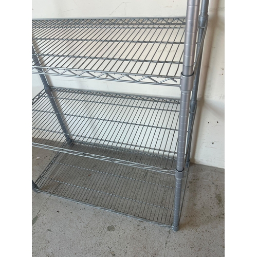 161 - Three metal wire catering shelving unit racks (H180cm W90cm D45cm each)