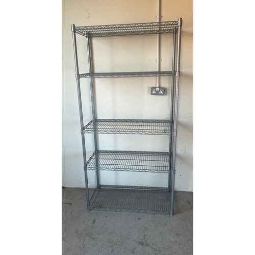 161 - Three metal wire catering shelving unit racks (H180cm W90cm D45cm each)