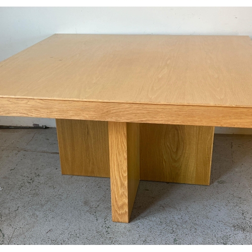 163 - A square light oak coffee table (H56cm SQ100cm)