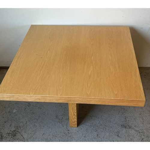 163 - A square light oak coffee table (H56cm SQ100cm)