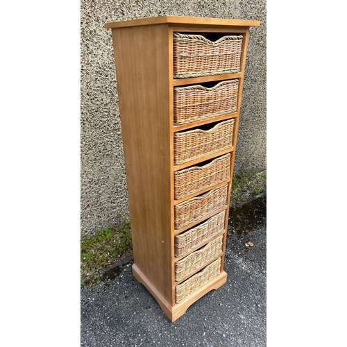 172 - Eight wicker drawer tall boy (H143cm W45cm D42cm)