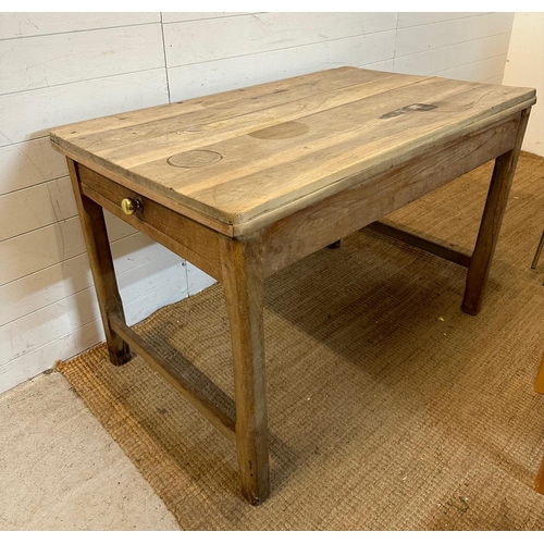 57 - A rustic pine kitchen table with single drawer to end (Height 77x74x121)