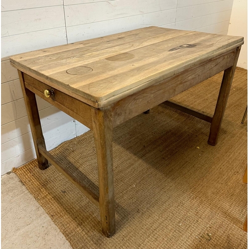 57 - A rustic pine kitchen table with single drawer to end (Height 77x74x121)