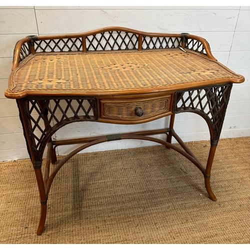 6 - A vintage Ralph Lauren style two tone rattan writing table, single drawer and a galleried top (H88cm... 