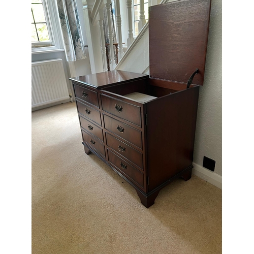 67 - A reproduction media cupboard with four drawers to front (H67cm W86cm D43cm)