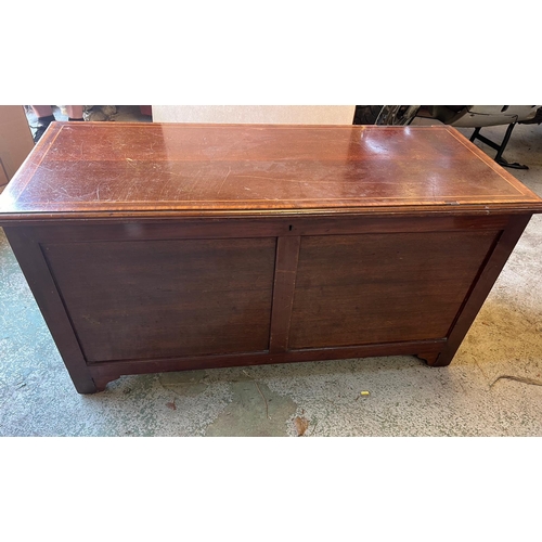 84 - A mahogany blanket box with string inlay (H54cm W108cm D46cm)