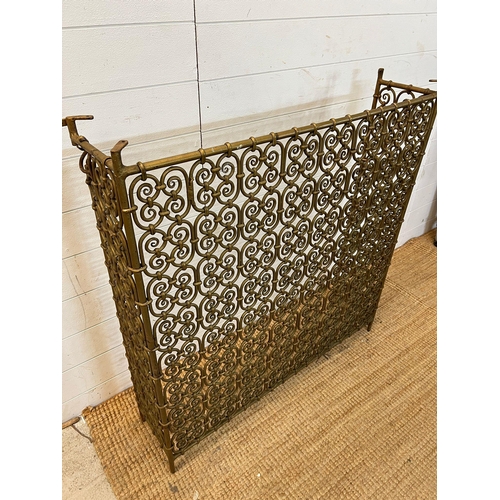 108 - A wrought iron radiator or fire place guard with marble top (H100cm W100cm D25cm)