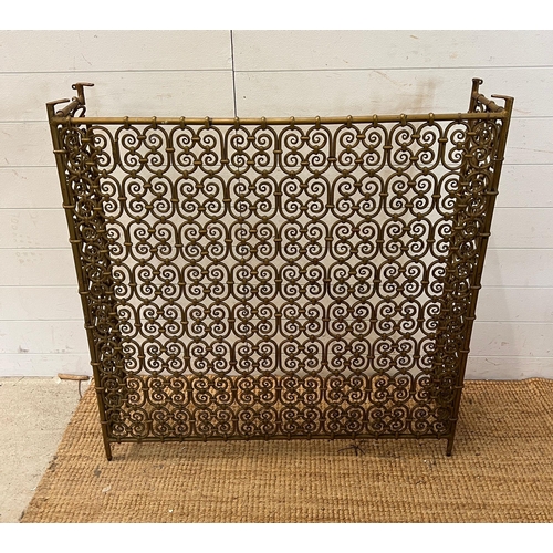 108 - A wrought iron radiator or fire place guard with marble top (H100cm W100cm D25cm)