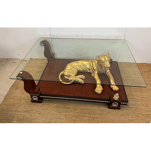 11 - Gold Panther coffee table Neo Classical style with glass top (H50cm W140cm D95cm)