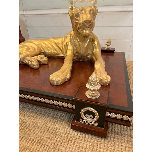 11 - Gold Panther coffee table Neo Classical style with glass top (H50cm W140cm D95cm)