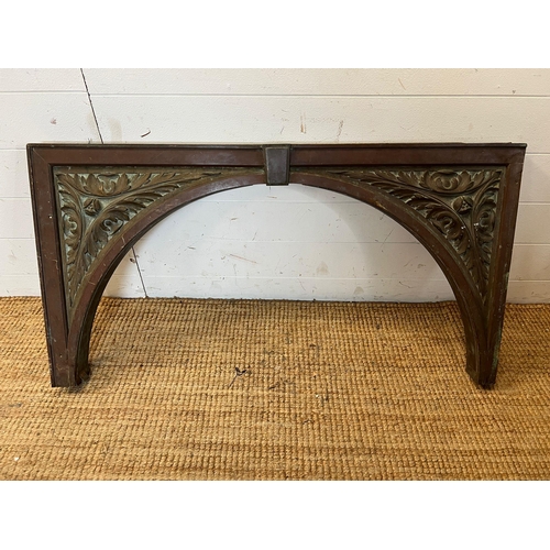 111 - A salvage copper and wooden arch (H57cm W107cm) (marble 162cm x 25cm)