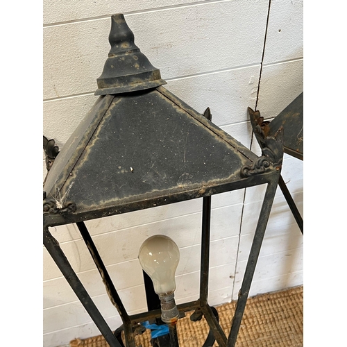 112 - A pair of reclaimed large metal carriage lamp frames (H110cm Sq31cm)