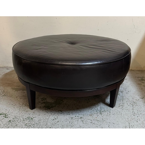 150 - A brown faux leather circular pouffes (H43cm Dia43cm)