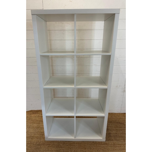 164 - A white Ikea eight compartment storage unit (H147cm W77cm D39cm)