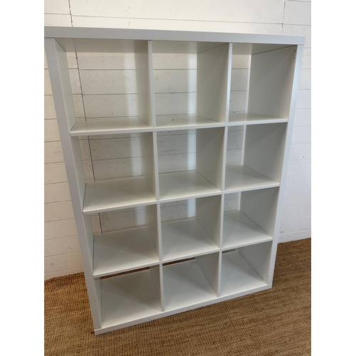 168 - A white Ikea twelve compartment storage unit (H147cm W112cm D40cm)