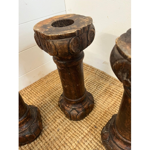 17 - Four rustic wooden plinth candle holders H40cm