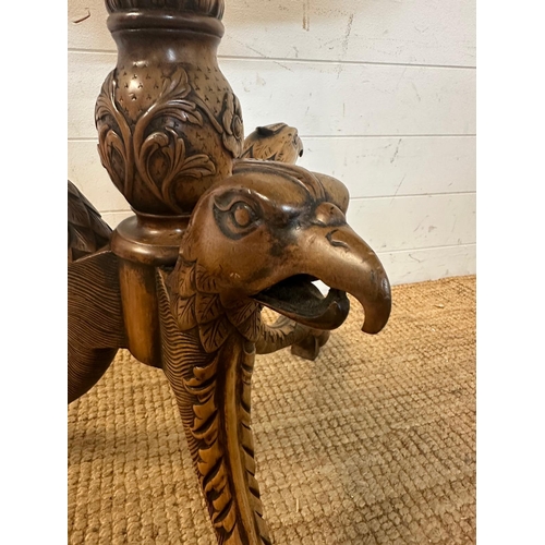 170 - A pedestal tilt top bird cage table in the Georgian style on carved tripod legs featuring eagle head... 