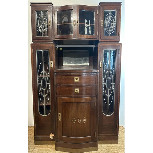 179 - An oak Art Deco cabinet comprising of two drawers four glazed cupboards and central mirror (H200cm W... 