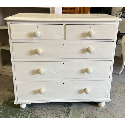 54 - A painted white old pine chest of drawers (H92cm W98cm D45cm)