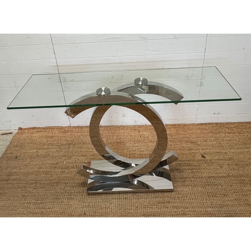 6 - A glass console table with chrome CC design (H58cm W120cm D38cm)