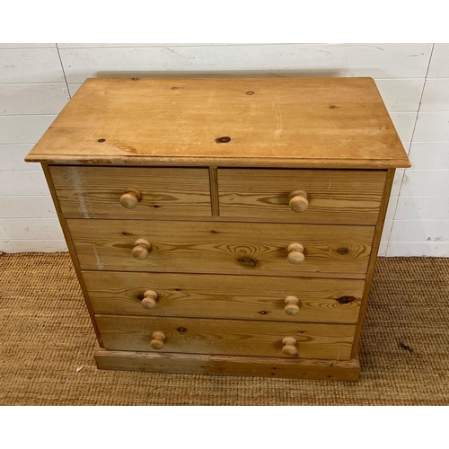 8 - A pine chest of drawers, two over three (H92cm W90cm D45cm)