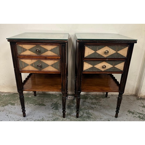 94 - A pair of Theodore Alexandra atelier de la madeleine Art Deco style painted hardwood bedside table, ... 