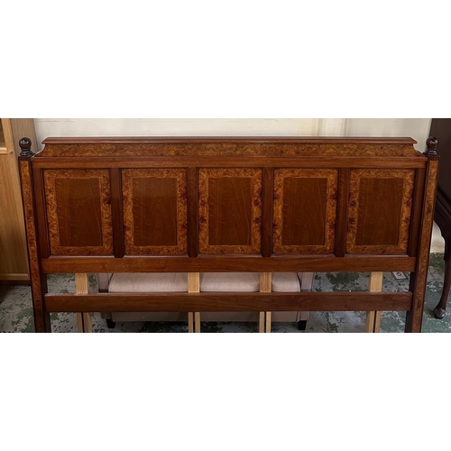 96 - An Edwardian style oak bed head with burr walnut inlay (W213cm H130cm)