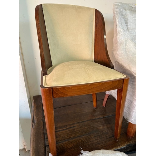 79A - Six Art Deco style dining chairs with walnut frame and faux suede upholstery